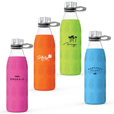 20 Oz. Pineapple Silicone Sleeve Soda Lime Glass Bottle